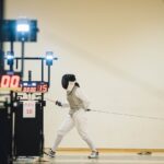 people, man, teen, sport, fencing, olympic, sword, gear, mask, uniform, white, practice, duel, fight, game